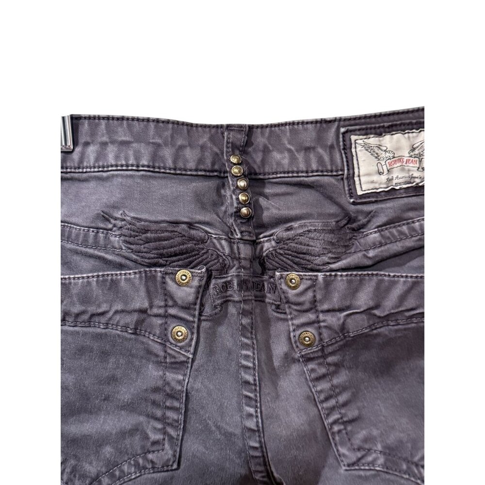 Robins Jean Womens Black Straight-Leg Jeans Embroidered Wings Size 25 - Picture 6 of 8